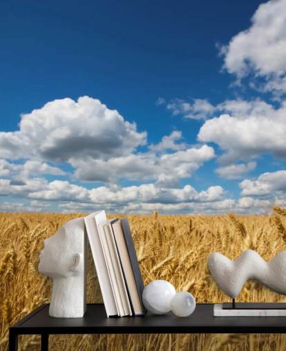Wheat Field with Blue Sky Wall Mural