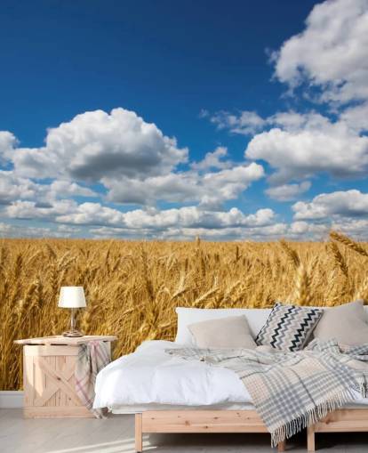Wheat Field with Blue Sky Wall Mural