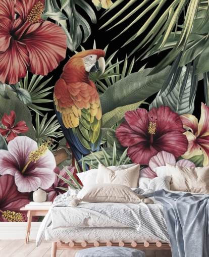 colourful bygone era tropical jungle mural called Tropical Dreams by Andrea Haase colourful bygone era tropical jungle mural called Tropical Dreams by Andrea Haase
