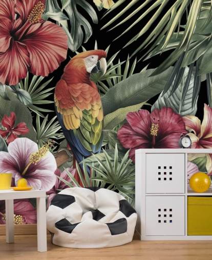 colorful bygone era tropical jungle mural called Tropical Dreams by Andrea Haase colorful bygone era tropical jungle mural called Tropical Dreams by Andrea Haase