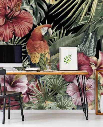 colourful bygone era tropical jungle mural called Tropical Dreams by Andrea Haase colourful bygone era tropical jungle mural called Tropical Dreams by Andrea Haase