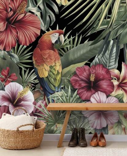 colourful bygone era tropical jungle mural called Tropical Dreams by Andrea Haase