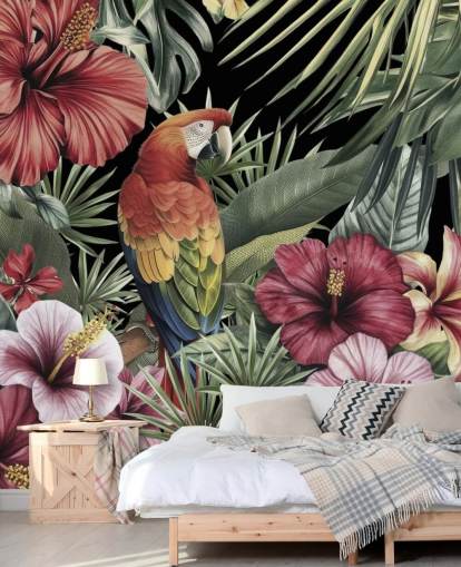 peinture murale colorée de la jungle tropicale d'autrefois intitulée Tropical Dreams par Andrea Haase peinture murale colorée de la jungle tropicale d'autrefois intitulée Tropical Dreams par Andrea Haase