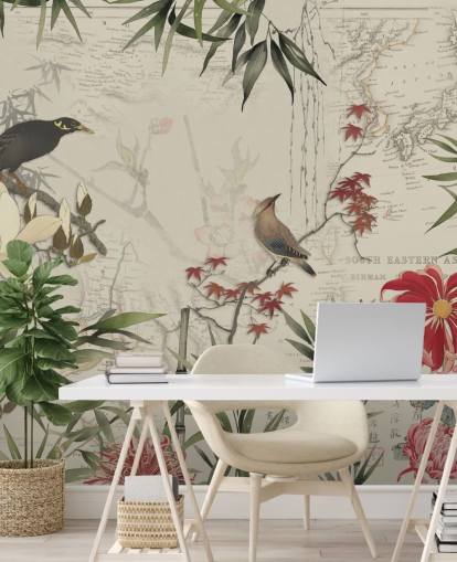 custom chinoiserie map mural from Andrea Haase called Chinoiserie Birds and Map custom chinoiserie map mural from Andrea Haase called Chinoiserie Birds and Map