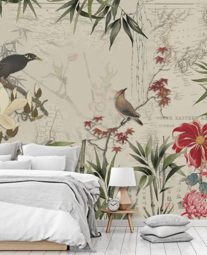 tilpasset chinoiserie kartveggmaleri fra Andrea Haase kalt Chinoiserie Birds and Map tilpasset chinoiserie kartveggmaleri fra Andrea Haase kalt Chinoiserie Birds and Map