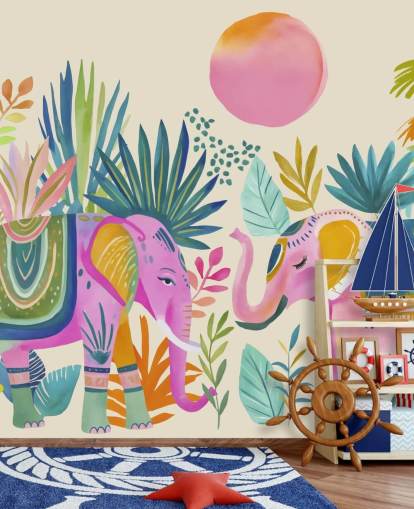 colourful wall mural called Colourful Elephants by Andrea Haase colourful wall mural called Colourful Elephants by Andrea Haase