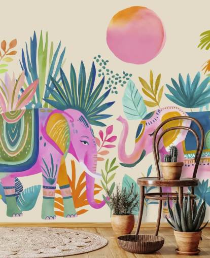 colourful wall mural called Colourful Elephants by Andrea Haase colourful wall mural called Colourful Elephants by Andrea Haase