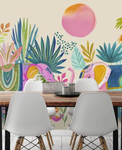 fargerikt veggmaleri kalt Colourful Elephants av Andrea Haase fargerikt veggmaleri kalt Colourful Elephants av Andrea Haase
