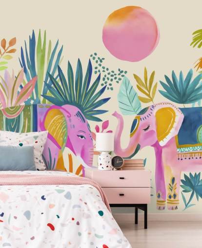 colorful wall mural called Colorful Elephants by Andrea Haase colorful wall mural called Colorful Elephants by Andrea Haase