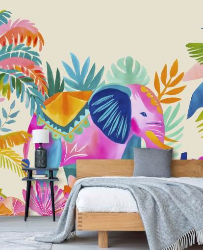 colourful tropical abstract mural from Andrea Haase called Elephant of the Enchanted Tropics colourful tropical abstract mural from Andrea Haase called Elephant of the Enchanted Tropics