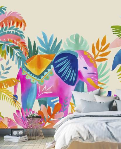 fargerikt tropisk abstrakt veggmaleri fra Andrea Haase kalt Elephant of the Enchanted Tropics fargerikt tropisk abstrakt veggmaleri fra Andrea Haase kalt Elephant of the Enchanted Tropics