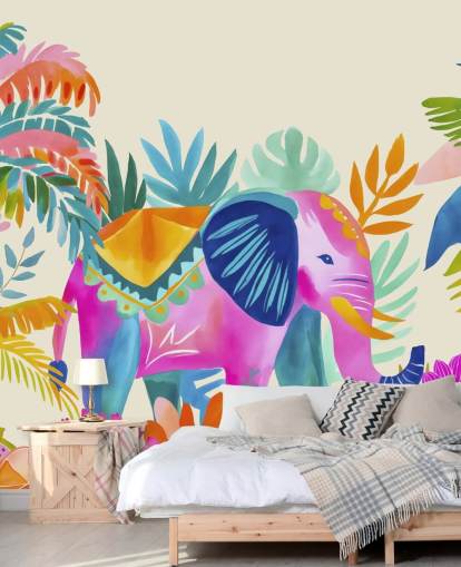 mural abstrato tropical colorido de Andrea Haase chamado Elefante dos Trópicos Encantados mural abstrato tropical colorido de Andrea Haase chamado Elefante dos Trópicos Encantados