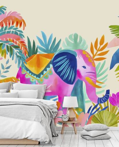 colorful tropical abstract mural from Andrea Haase called Elephant of the Enchanted Tropics