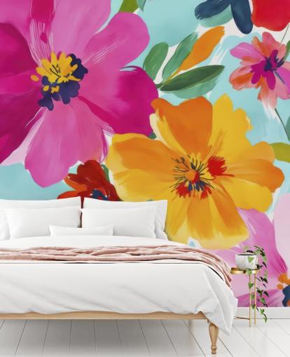 colourful and customisable floral mural called Morning in Bloom by Andrea Haase