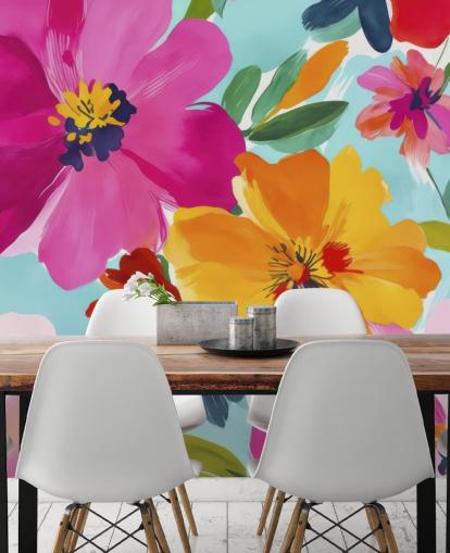 colourful and customisable floral mural called Morning in Bloom by Andrea Haase