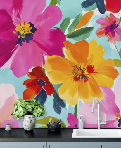 colourful and customisable floral mural called Morning in Bloom by Andrea Haase colourful and customisable floral mural called Morning in Bloom by Andrea Haase