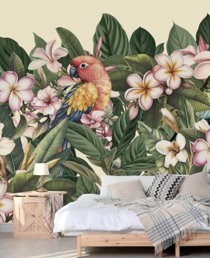 colourful exotic parrot mural from Andrea Haase called Parrots in the Garden of Paradise