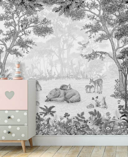 tilpassbar barnas bjørn veggmaleri kalt Sleepy Bear - Svart tilpassbar barnas bjørn veggmaleri kalt Sleepy Bear - Svart