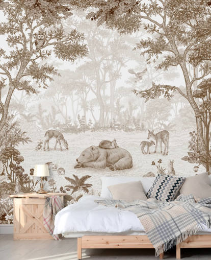 sepia tonet lavet til at måle børns skovmaleri kaldet Sleepy Bear - Sepia sepia tonet lavet til at måle børns skovmaleri kaldet Sleepy Bear - Sepia