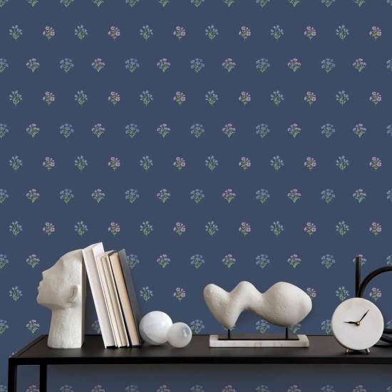 Bonny Flowers Navy Floral Wallpaper