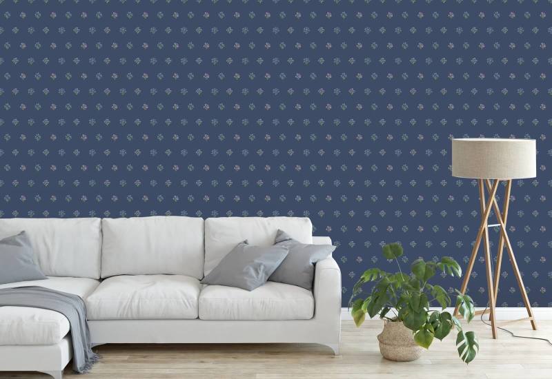 Bonny Flowers Bleu marine Papier peint floral