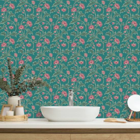 Pavão de centáurea trepadeira Papel de parede floral