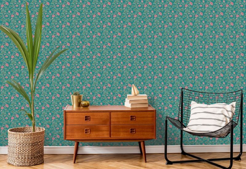 Pavão de centáurea trepadeira Papel de parede floral