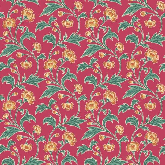 Climbing Cornflower Scarlet Vintage Wallpaper