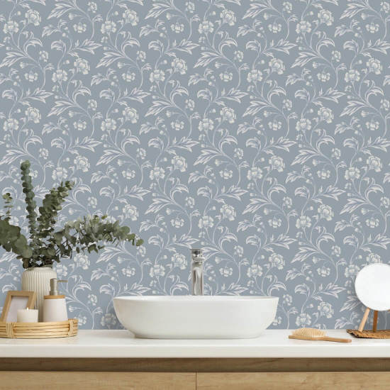 Climbing Cornflower Blue Floral Wallpaper
