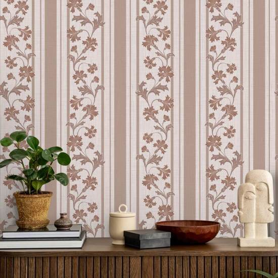 Cornflower Stripe Oak Floral Wallpaper