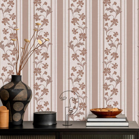 Cornflower Stripe Oak Floral Wallpaper