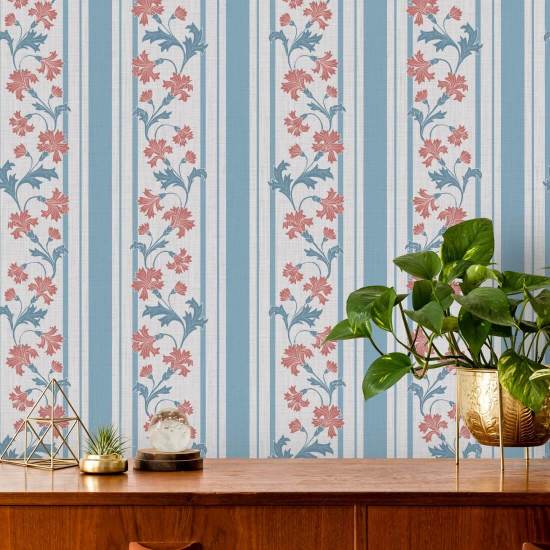 Fleur rayée de bleuet Papier peint floral
