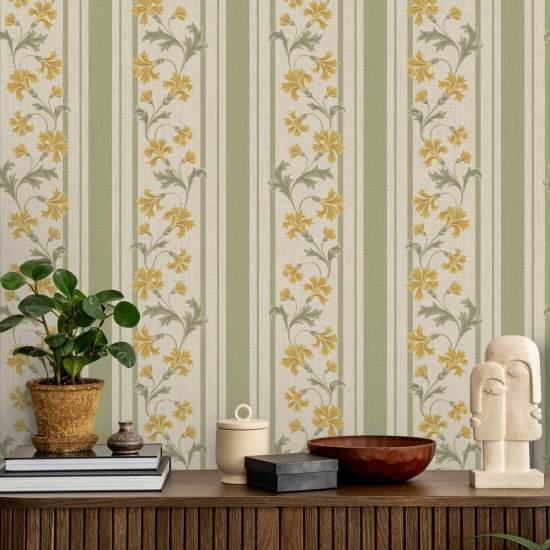 Cornflower Stripe Spring Floral Wallpaper