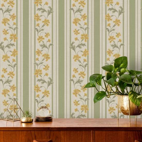 Cornflower Stripe Spring Floral Wallpaper