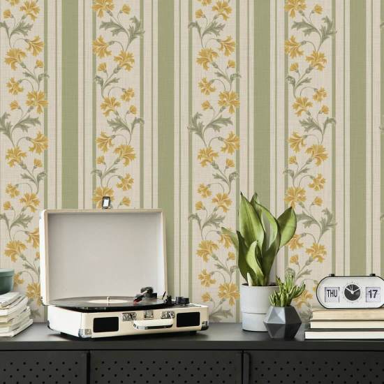 Cornflower Stripe Spring Floral Wallpaper