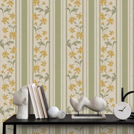 Cornflower Stripe Spring Floral Wallpaper