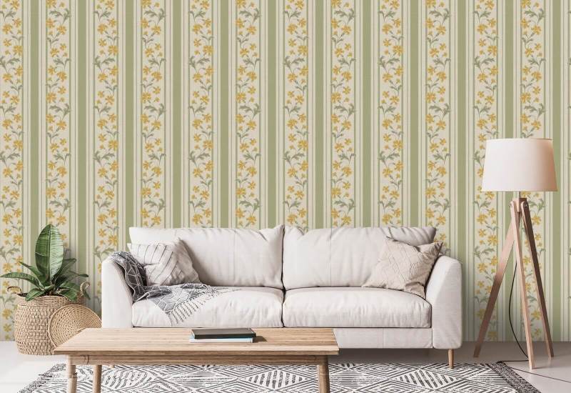 Fiordaliso Stripe Spring Carta da parati floreale