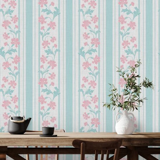Cornflower Stripe Breeze Papel de parede floral