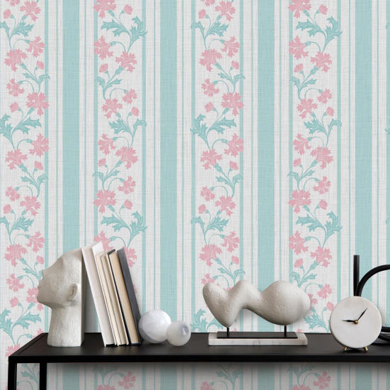 Cornflower Stripe Breeze Floral Wallpaper