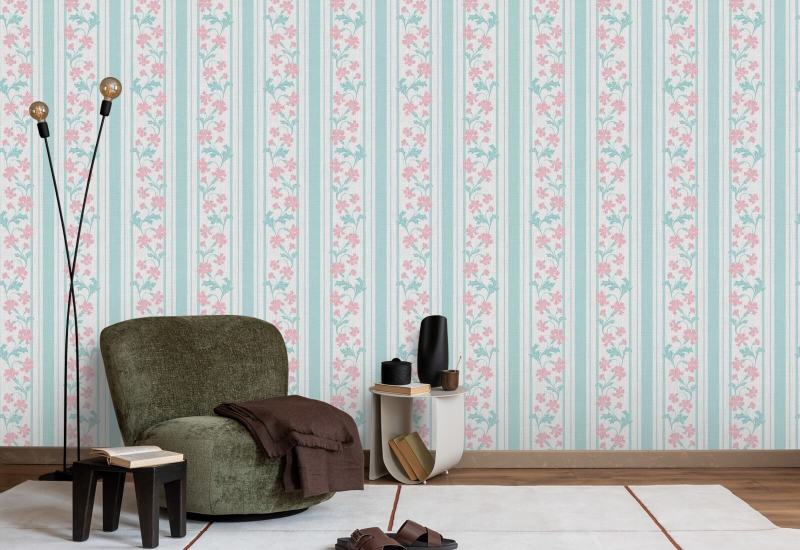 Cornflower Stripe Breeze Floral Wallpaper