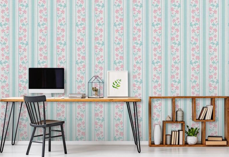 Cornflower Stripe Breeze Floral Wallpaper