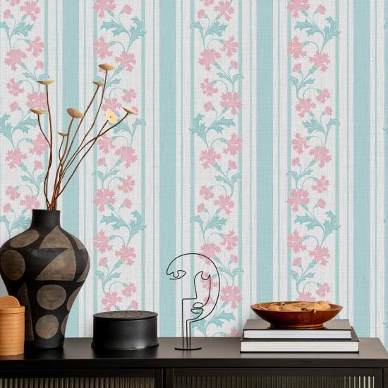 Cornflower Stripe Breeze Floral Wallpaper