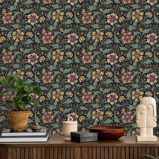 Redemoinho de centáurea à meia-noite Papel de parede floral