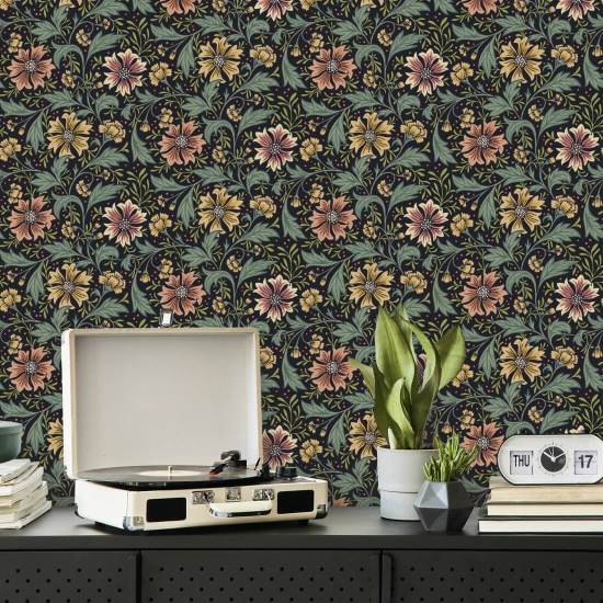 Fiordaliso Midnight Carta da parati floreale
