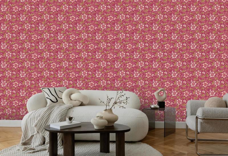 Cornflower Swirl Crimson Floral Wallpaper