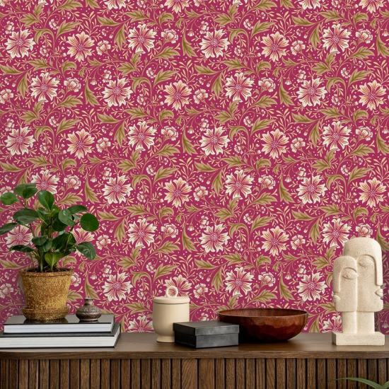 Centáurea Swirl Crimson Papel de parede floral