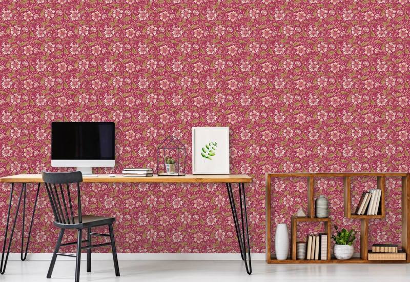 Cornflower Swirl Crimson Papier peint floral