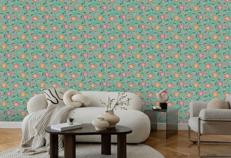 Korenbloem Swirl Turkoois Bloemenbehang