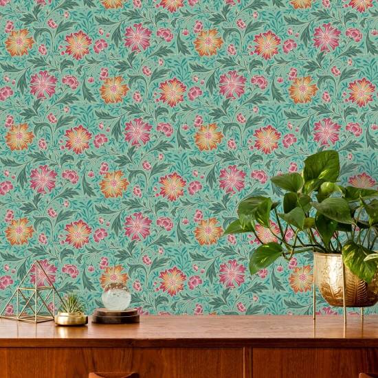 Turquesa con forma de espiral de aciano Papel pintado floral
