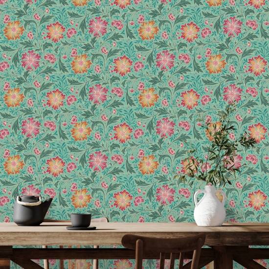 Kornblomst Swirl Turkis Blomstertapet